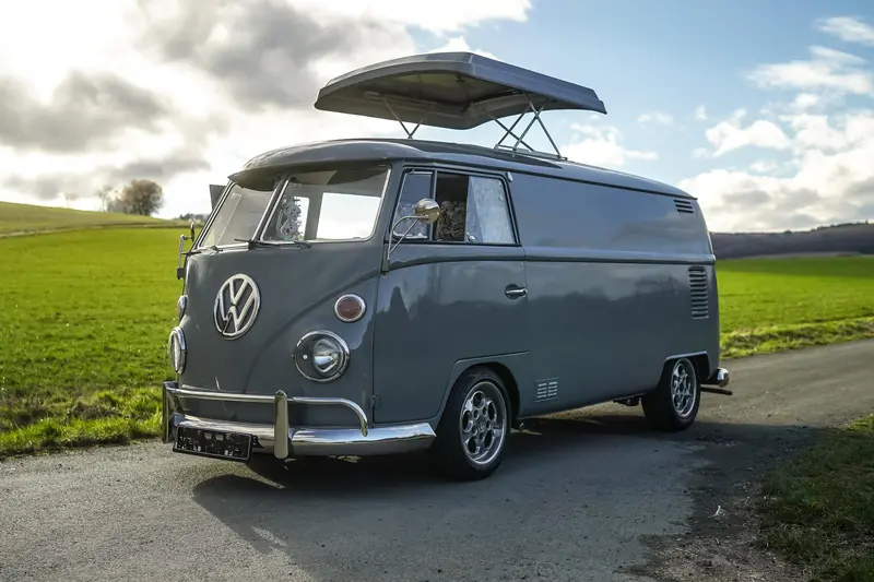 Volkswagen T1 (21F) in gray fire engine conversion restored SCA lifting roof (1966)