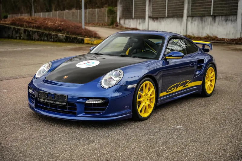 Porsche 997 GT2 Mk1 in Aquablau Metallic Mk2 Equipment Matching Numbers Carbon-Applikations MwSt. Explainable (2008)