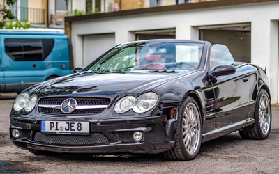 Mercedes Benz R230 SL 55 AMG obsidian black metallic Carlsson Ultralight rims sound system Premium from 2nd hand complete checkbook (2004)