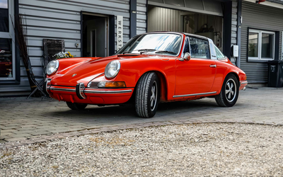 Porsche 911 T Targa Ölklappe Blutorange Teilrestauriert deutsches Fahrzeug Teilleder Wertgutachten (1972)