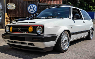 Volkswagen Golf II Rabbit LX VR6 Turbo conversion many modifications air suspension Raptor paint Recaro leather seats BBS sunroof (1992)