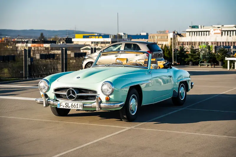 Mercedes Benz W121 190 SL (1961), extrem seltene Farbe, Gutachten Note 2, sehr gepflegter Zustand, mit Hardtop