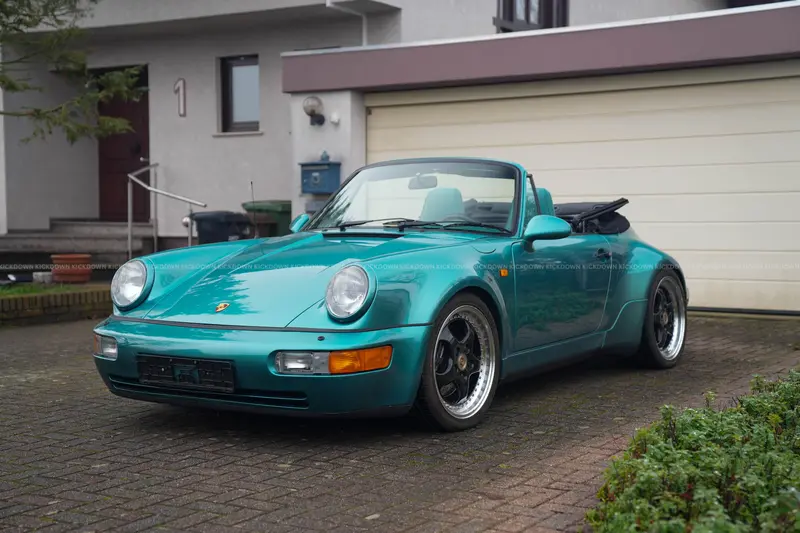 Porsche 911 964 Carrera 2 Cabriolet WTL (1993), deutsches Fahrzeug in spektakulärem Wimbledongrün, hochwertige Lederausstattung, sehr gepflegt